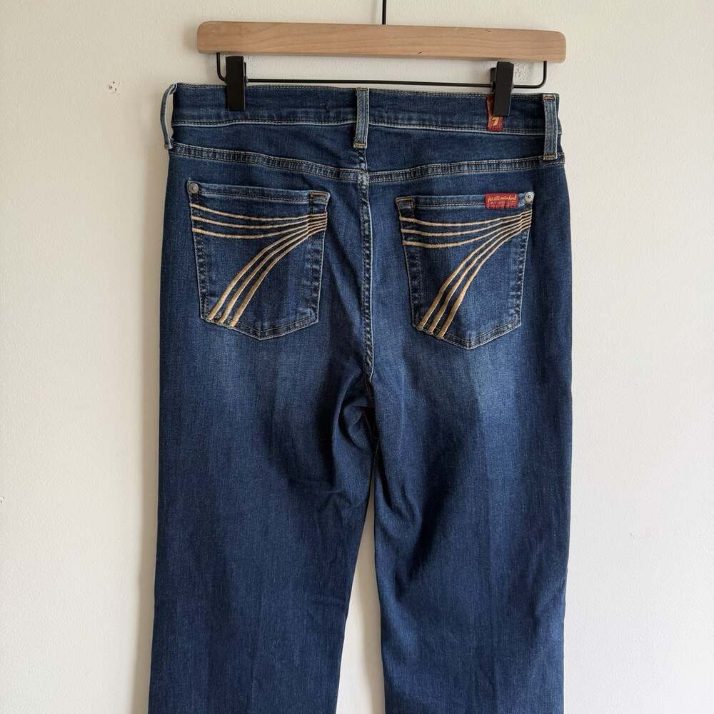 7 For All Mankind Dojo Wide Leg Flare Jeans Size 29 Contrast 7 Dark Blue Wash
